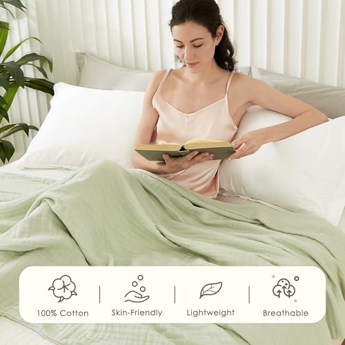 Image of EMME Muslin Blankets for Adults Throw Blanket for Couch Breathable Gauze Soft Lightweight Airy Mint Green King 108 inch x 90 inch