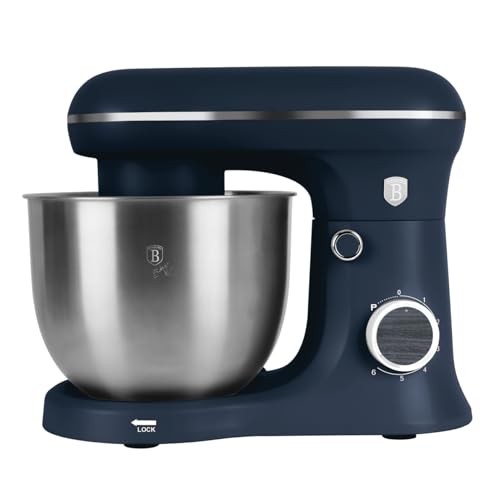 Berlinger Haus Robot de Cocina Multifuncional 1500W, con 5L de Capacidad, Acero Inoxidable, Gancho y Batidor Antiadherente, 6 Velocidades, Motor Silencioso, Azul Mate