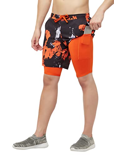 TRUEREVO 2 in 1 Running Sports Shorts for Men with Mobile Phone Pocket Light Weight Quick Dry Fabric for Gym Athletic