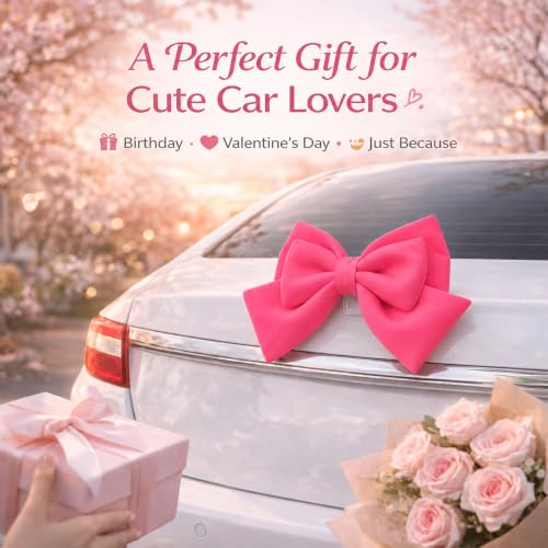 Image of Pink Car Bow for Women Cute Car Exterior Cute Decor for Girls Coquette Decorations for Cars (Rose Pink)