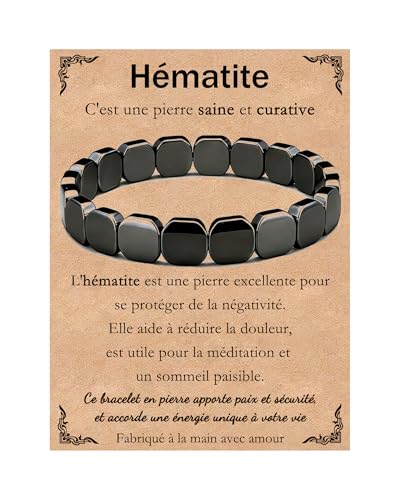 Kenqlot Bracelet Hematite Homme,Bracelet Magnétique Homme Pour Hommes Bijoux Hématite,Idee Cadeau Saint Valentin Cadeaux Noel Anniversaire pour Mari Fils Frère