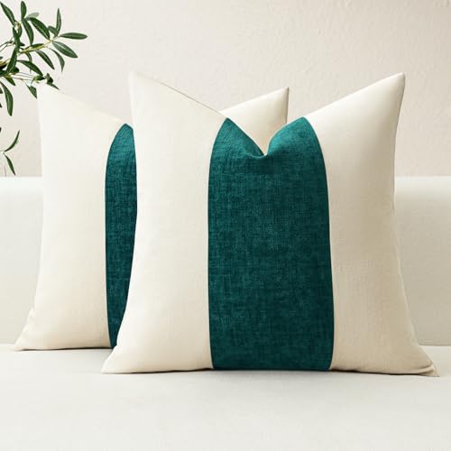 Housses de coussin 50x50 cm OTOSTAR en coton lin rayé géométrique lot de 2