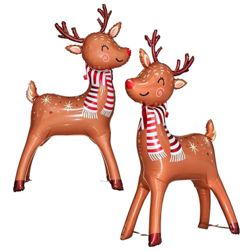 2Pcs 39 Inch Standing Reindeer Balloons Deer Christmas Balloons