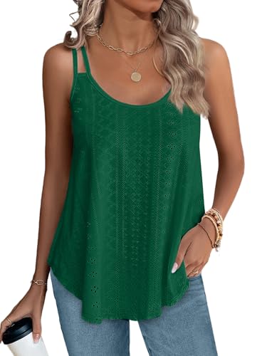XIEERDUO Womens Tank Tops Spaghetti Strap Camisoles Eyelet Embroidery Scoop Neck Tops
