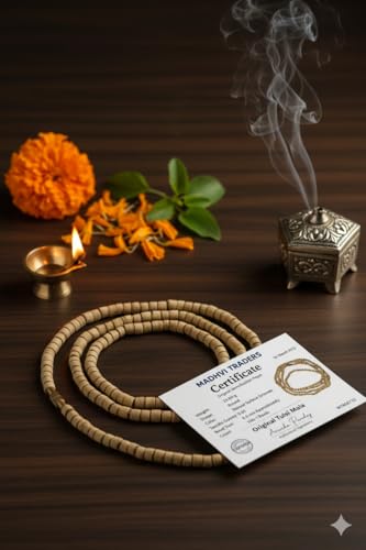 Image of Original Tulsi Kanthi Mala from Vrindavan Dham | Pure Natural Tulsi Wood Beads | ISKCON Style Single Round Spiritual Necklace for Men & Women | Hindu Pooja & Meditation Mala