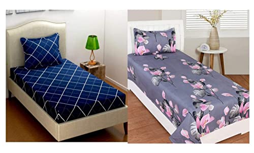 Soniasaa Prime Collection 199 Tc Cotton-Blend Single Sized(90X60) Inch 2 Bedsheet With 2 Pillow Covers With Digital Hd Print (Slate & Blue)