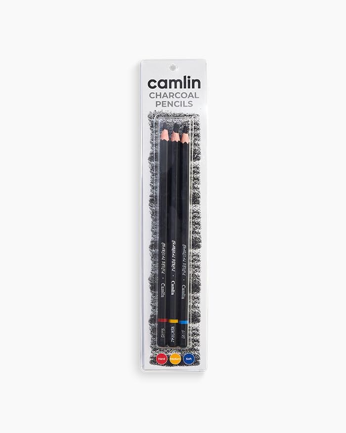 Image of Camel Charcoal Pencil Set | Pack of 3 | Hard, Medium & Soft Grades | Drawing, Sketching & Shading Pencils for Artists