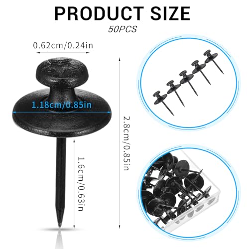 Image of 50Pcs Renter Friendly Double Headed Push Pins, Black Picture Hangers & Wall Hooks, Thumbtacks for Small Picture Frames, Home & Office Decor Hanging Nails, Ideal for Renter Friendly Decor