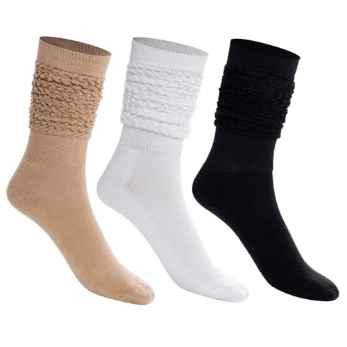 Ishua 3 Pairs Slouchy Socks Pack Scrunch High Boot Socks for Women