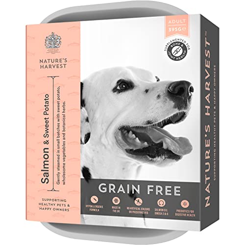 Natures Harvest Complete Hypoallergenic Dog Food â Lachs- und Süßkartoffel-Freefoods©©für wählerische Esser und Hunde mit empfindlichen Mägen | 10x395g | Allergiefreies Hundefutter