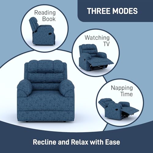 Image of Amazon Brand - Solimo Avalon Single Seater | Premium Mosha Fabric | Manual Recliner | Blue