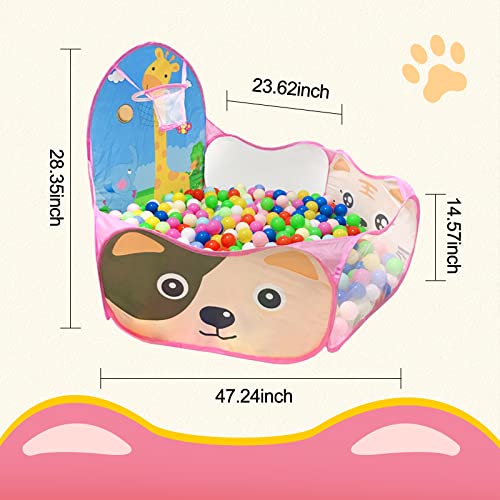 LOJETON Kids Ball Pit, Pop Up Children Play Tent, Toddler Ball Pool Baby Crawl Playpen with Basketball Hoop, Portable Toys for Girls Boys, 4 ft / 120 cm, Balls Not Included, Animal