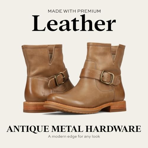 Image of Frye 5 inch Veronica Booties for Women - Full-Grain Brush-Off Leather with Antique Metal Hardware and Rubber Outsole, Genuine Stitch Welt Construction
