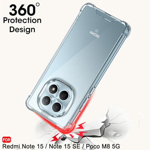 Image of TheGiftKart Crystal Clear Back Cover Case for Redmi Note 15 / Note 15 SE /Poco M8 5G | 360 Degree Protection | Shock Proof Design | Transparent Back Cover Case (PC & TPU, Transparent Bumper)
