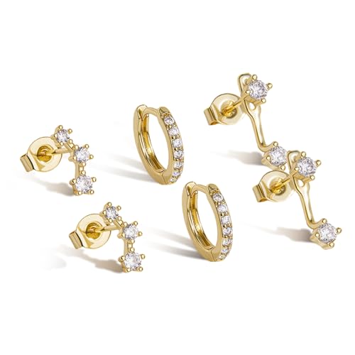 Small Huggie Gold Hoop Earrings Set for Women, 14K Plated Hypoallergenic Cartilage Helix Earring Stacks for Multiple Piercings, Lightweight Mini Dainty Packs Jewelry Gifts for Women (Hoop-3)