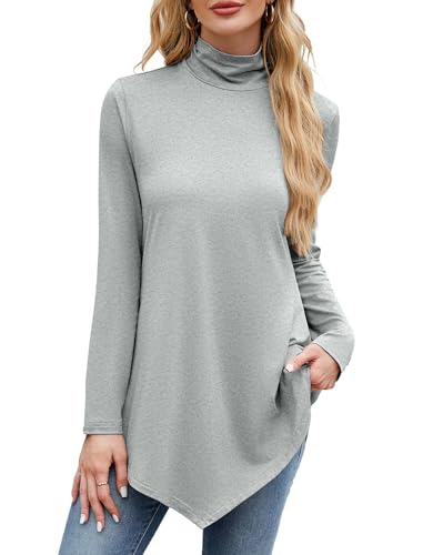 Image of JUSTFASHIONNOW Turtle Neck Shirts for Women Long Sleeve Fall Tunic Tops