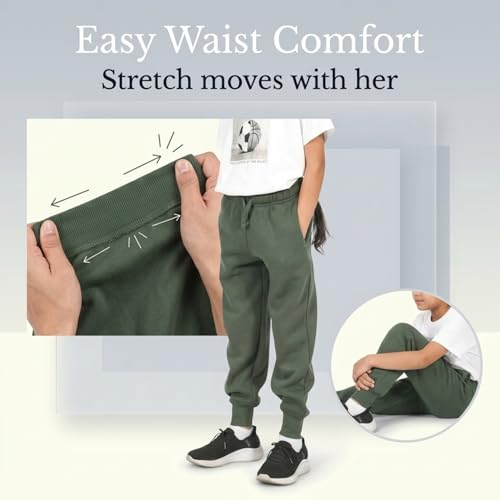 Image of EVERYDAY KIDS Girls' Cotton Fleece Sweatpants; Girls' Activewear Jogger Pants - Soft and Breathable Cotton /Poly Blend