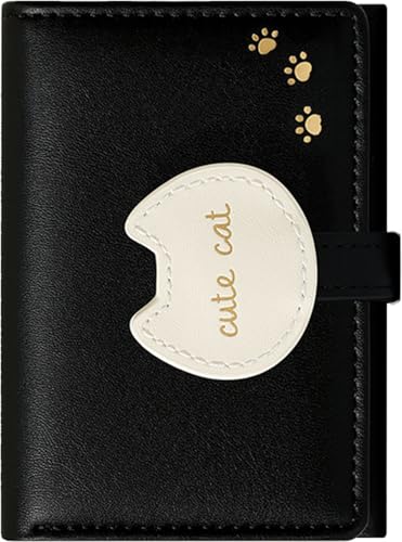 Kawaii Cat Pattern Wallet for Women and Ladies Small Cute Black Thin Mini Wallet with ID Window Compact Wallet for Women Ladies