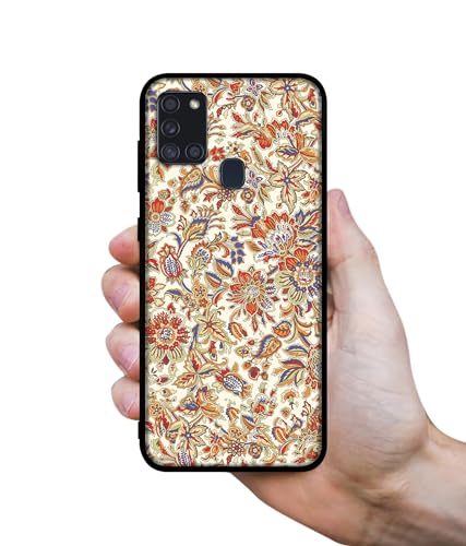 Image of Floral Design Premium 2D Printed Metal Back Case Cover for Samsung Galaxy A21S 4G