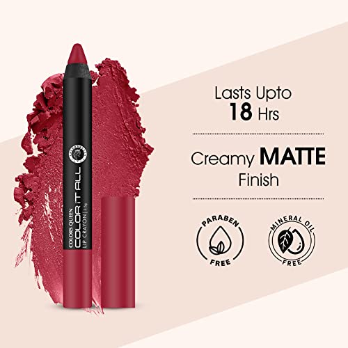 Image of Colors Queen Color It All Long Lasting Pack of 3 & Get 1 Free Crayon Lipstick Combo | Up to 18 Hours Stay | Matte Finish | Water, Smudge Proof (Hot Red, Plum House, Plum Pick & Nude Bomb,3.5g)