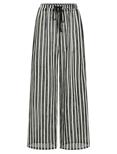 Image of ZAFUL Womens Beach Cover Up Pants Sexy Crochet Drawstring Elastic Boho Swimsuit Cover Up Long Pants Beach Wear