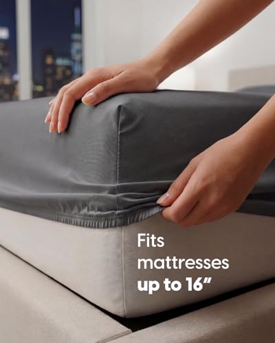 Image of Sleepy Town Queen Size Bed Sheets - 4 Piece - Queen Sheet Set - Extra Soft, Comfy & Cooling - Easy Care - Shrinkage, Wrinkle & Fade Resistant - Brushed Microfiber - Deep Pocket Bed Sheets (Dark Grey)