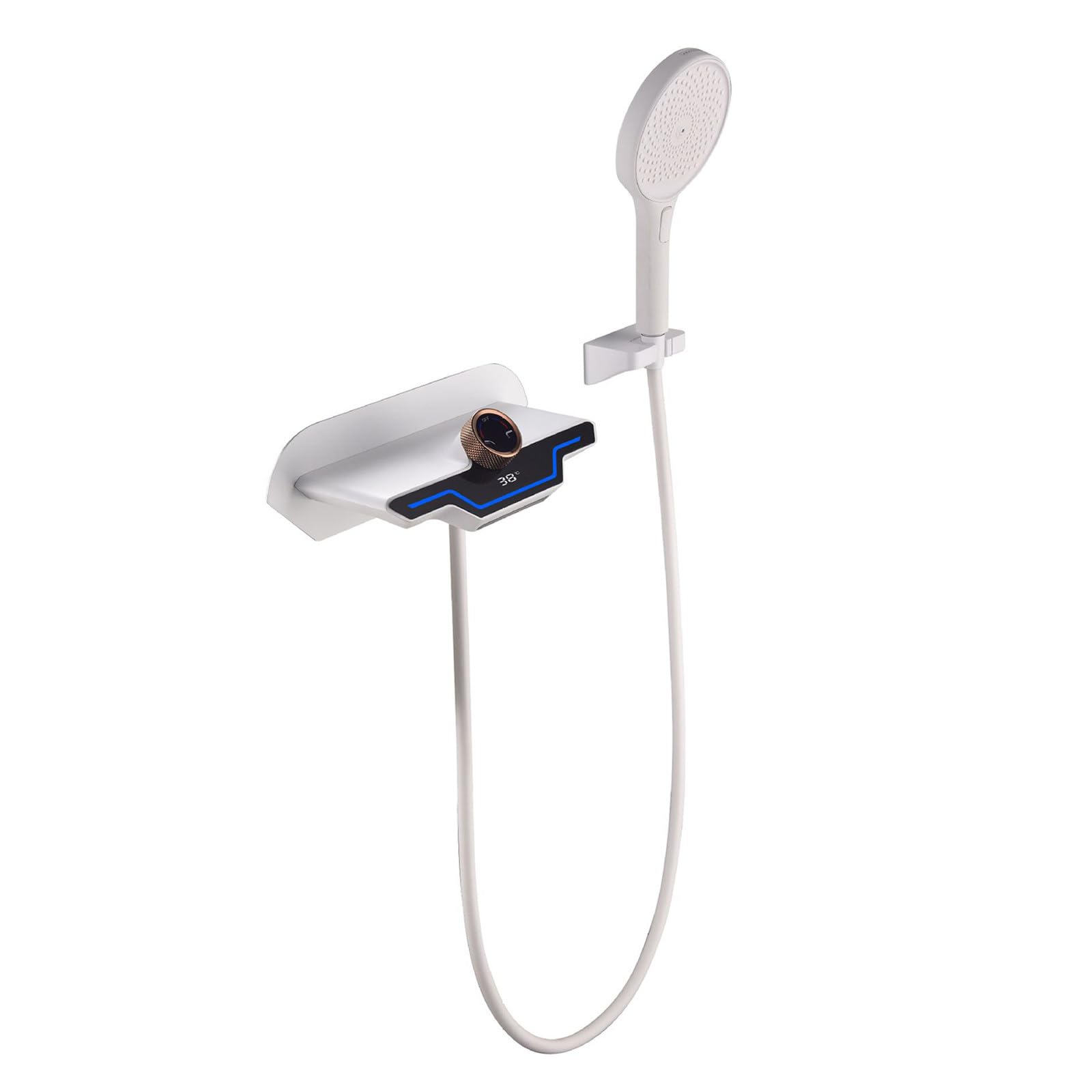 SWENEEN Modern Waterfall Bathtub Faucet Set With Handheld Shower Wall Mounted Tub Faucet With Temperature Display Single Handle Bathroom Tub Mixer Tap,White