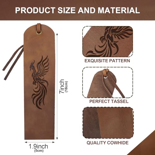 MAYJOYDIY 4pcs Phoenix Totem Leather Bookmark Vintage Bird Leather Page Markers 5×18cm Ancient Flying Bird Handmade Book Mark for Book Reading Bookworms Writers Man Women Gifts - Image 2