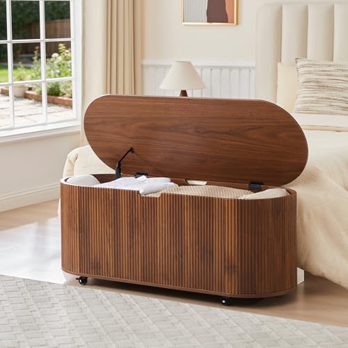 43.3” Storage Bench with 4 Wheels, Fluted Oval...