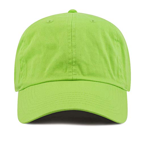 The Hat Depot Unisex Blank Washed Low Profile Cotton And Denim Baseball Cap Hat (Lime) #TOP2
