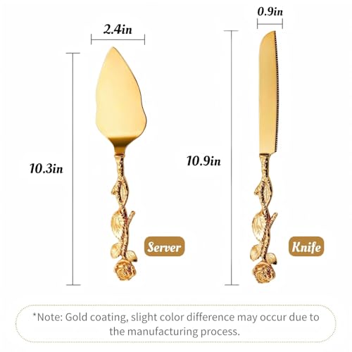 Wedding Cake Knife and Server Set, Gold Vintage Rose Cake Cutting Utensils, Cake Slice Set for Bridal Gift, Cakes Cutter Set for Birthday, Party, Anniversary, Valentine's Day, Pizza, Pie - Image 4