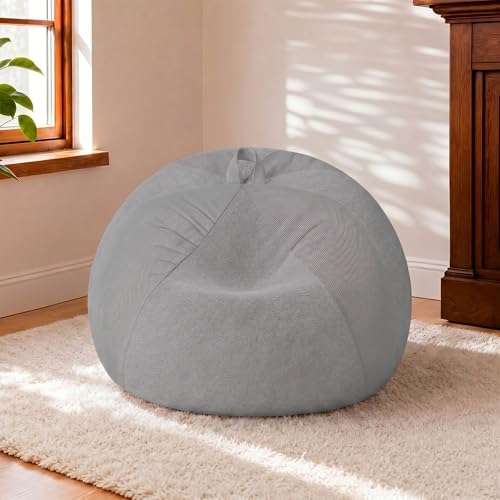 Image of HABUTWAY 2FT Bean Bag Chair Teardrop Bean Bag Chairs for Adults beanbag with Memory Foam Filled with Dual-Tone Unique Combination Corduroy & Luxury Distressed Velvet Washable Cover,Corduroy Dark Grey
