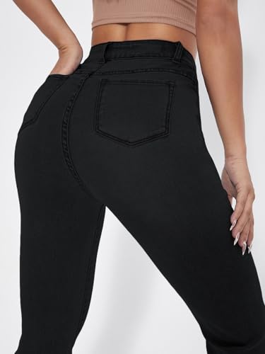 Image of Aahwan Women's & Girls' Solid Black Low Waist Ripped Distressed Mom Fit Stretch Denim Jeans(KV-255)