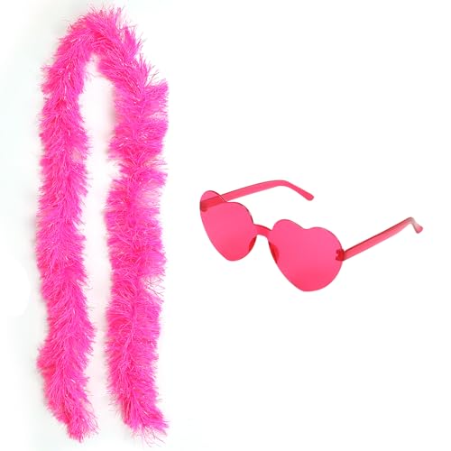 LACGO Boas de plumas esponjosas para mujer, disfraz elegante para niñas, disfraz de baile, hot pink, 150cm x 10cm, 15*5cm