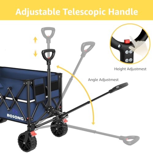 Image of ROSONG Collapsible Wagon Cart with Wheels Foldable - Folding Utility Heavy Duty Wagons Carts for Grocery Sports Garden Shopping Camping Wheelbarrows (Navy Blue, 150L)