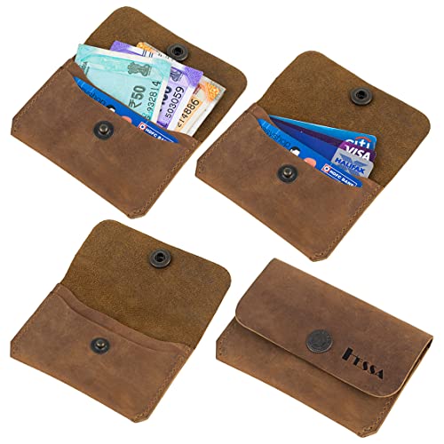 Buy HESSA Genuine Leather Slim Card Holder Wallet for Men & Women | Minimalist Travel Wallet | Compact and Lightweight | Holds Upto 6 Cards and Cash with Button Closure (Hunter Brown) at Amazon.in - Image 3
