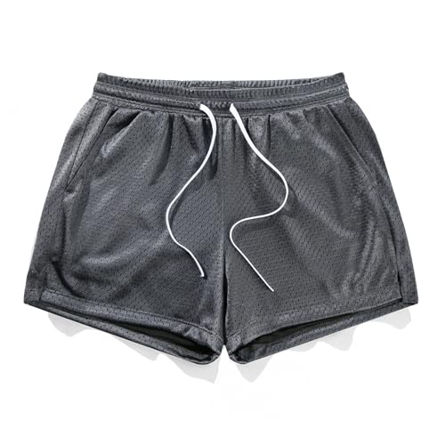 AIMPACT Men's 4" Mesh Shorts Workout Lounge Double Layer Gray M