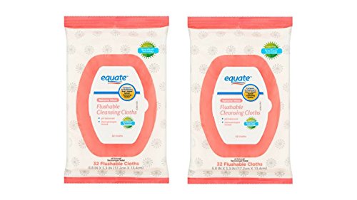 Equate Bahama Wave Flushable Cleansing Cloths, 32 Ct Per Pack, Pack of (2)