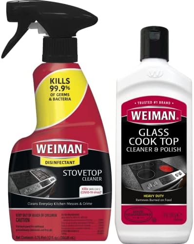 Weiman Ceramic and Glass Cooktop - 10 Ounce - Stove Top Daily Cleaner Kit - 12 Ounce - Glass Induction Cooktop Cleaning Bundle for Heavy Duty Mess Cleans Burnt-on Food