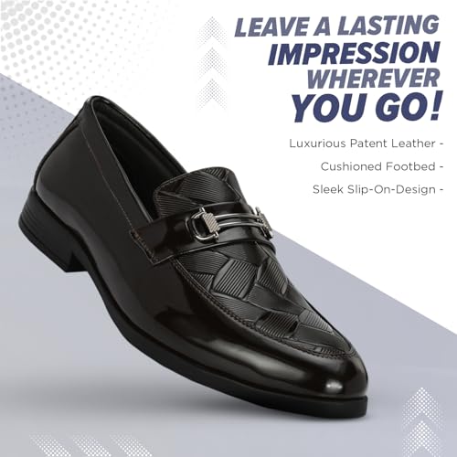 Image of STANPHORD Men Glossy Formal Slip-On Shoes | Patent Leather Dress Loafers | Cushioned Insole | Office Business Wedding Party Footwear(TPAJ 5040)