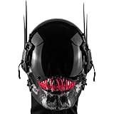 Punk Skull Mask with LED Light Gothic Punk Mask for Men, Techwear mask, Halloween Cosplay Costume Accessory (Purple)