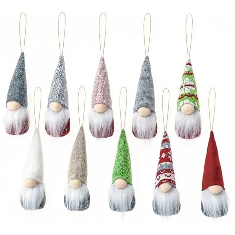 10pcs New Christmas Tree Hanging Gnomes Ornaments Set of 10, Swedish Handmade Plush Gnomes Santa Elf Hanging Home Decorations Holiday Decor Cover