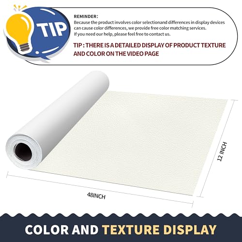 Image of ONine Leather Repair Patch，Leather Repair Tape, 12 x 48 inches Leather Repair Patch for Furniture,Vinyl Repair Kit，Leather Couch Patch，for Sofas, Furniture, Car Seats(White-Litchi Grain)