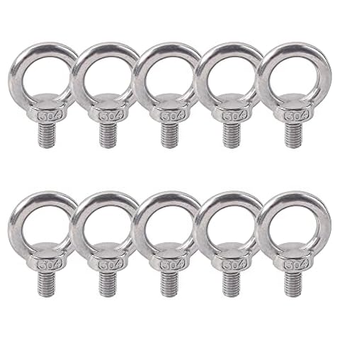 M4X10 Lifting Eye Bolt 304 Stainless Steel Male Thread Lifting Ring Eyebolt Screws Machinery Shoulder Hardware Ring Shaped Male Lifting Eye Bolt 10PCS Cover