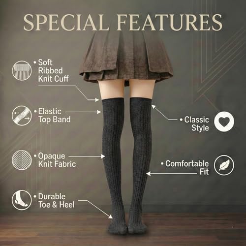 Image of Kraptick Women's Ribbed Thigh High Socks - Soft Stretchable Knit Over the Knee Socks for Winter, Casual & Layered Wear