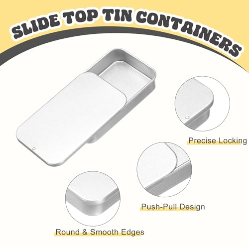 Image of uxcell 10Pcs Slide Top Tin Containers, Mini Metal Empty Tins Box with Sliding Lids, 3.1 inchx2 inchx0.6 inch Rectangular Storage Organizers for Lip Balm, Solid Perfume, Small Items, Silver