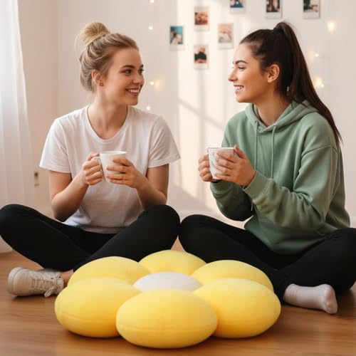 Image of AVSHUB Sunflower Pattern 6 Kali Cute Preppy Decorative Throw Pillow|Floor Cushion with Fibre Filling for Aesthetic Decoration (Yellow, 35CM)