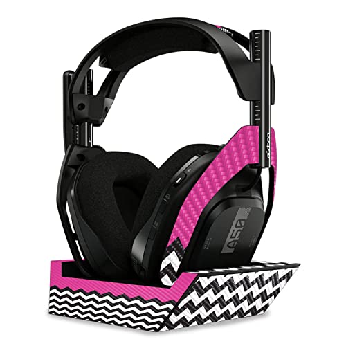 Image of MightySkins Carbon Fiber Skin Compatible with Astro A50 Wireless Headphones + Base Station (Gen 4) - Hot Pink Chevron | Protective, Durable Textured Carbon Fiber Finish | Easy to Apply