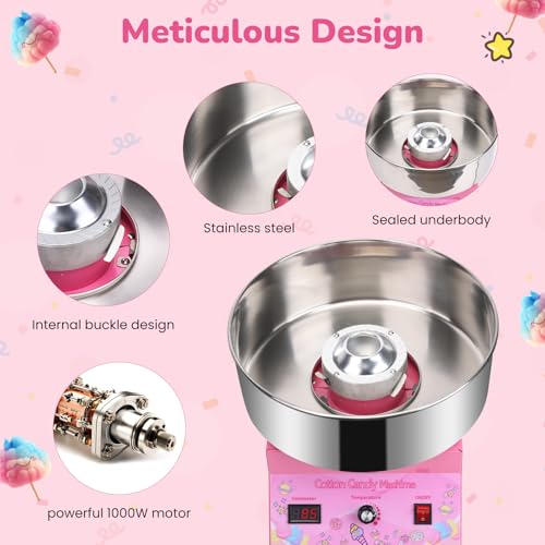 Cotton Candy Machine - Commercial Cotton Candy Machine With Stainless Steel Construction Easy-to-Use Controls Cotton Candy Maker For Endless Cotton Candy, Pink