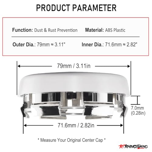 RhinoTuning 4Pcs 79mm Wheel Center Caps for ADVAN Racing RS-D RZ RCIII TCIII RT RZ-DF RG-D RSII GT RS-DF RZII Hub Center Caps, OD 3.11”(79 mm) ID 2.88”(73 mm) Chrome Replacement 000-400-09-00-9283 by Rhinotuning - Image 2